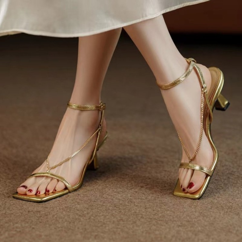 Anklet Foot Chain - Neue Sommer-Mode Eckige Zehenpartie Damen-Sandalen Luxuriöse