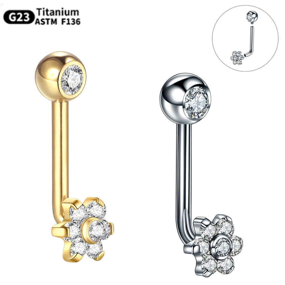 Christina Jewelry & Watches Marguerite Ørestik Forgyldt Sølv - 1PC Titan Christina Piercing Blume Vertikale
