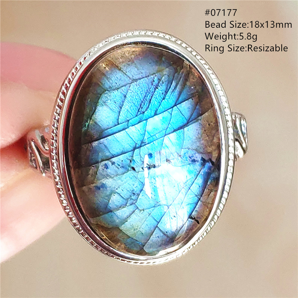 Turquoise Stone Ring - Natürlicher Blaulicht-Labradorit Verstellbarer Ring Große Größe