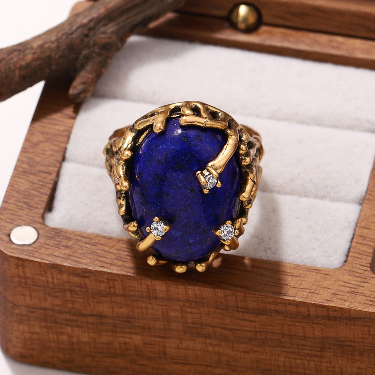 Turquoise Stone Ring - Vintage-Ring mit rundem Lapislazuli, 18 Karat