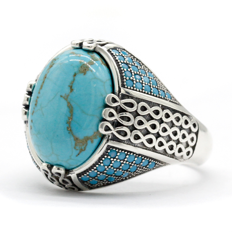 Turquoise Stone Ring - Natürliche Türkis Stein Ring Für Männer