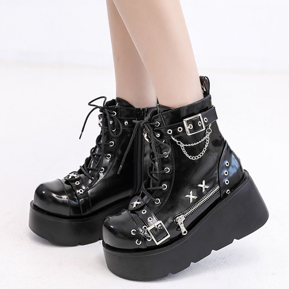 Anklet Foot Chain - Brandneue Damen Goth Plateau-Stiefeletten Mode Schnallen-Reißverschluss