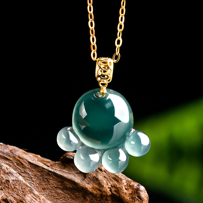 Jewelry & Watches Store - Natürlicher Echter Smaragd Blaue Wasserjade Katzenpfoten-Anhänger