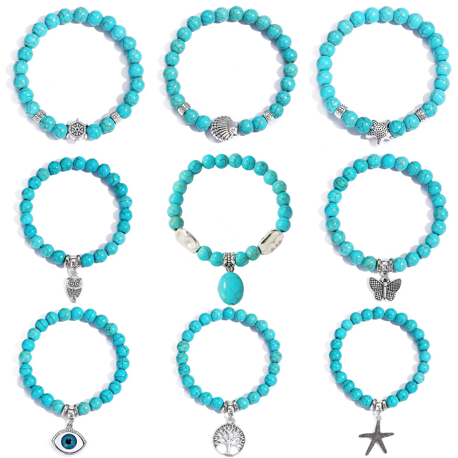 Turquoise Stone Ring - Verschiedene Formen blau türkis Armbänder Würfel