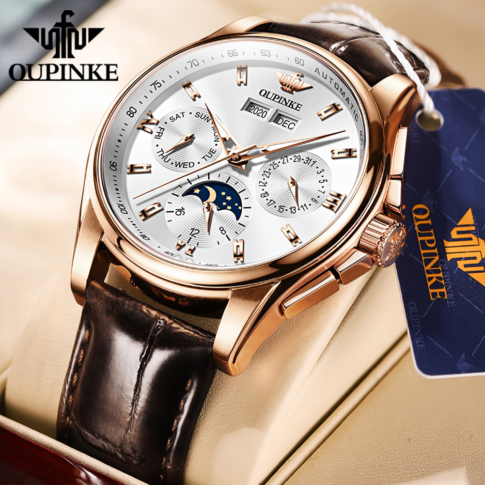Mens Mechanical Watch - OUPINKE Herrenuhren, lässiger Trend, Lederarmband, originelle