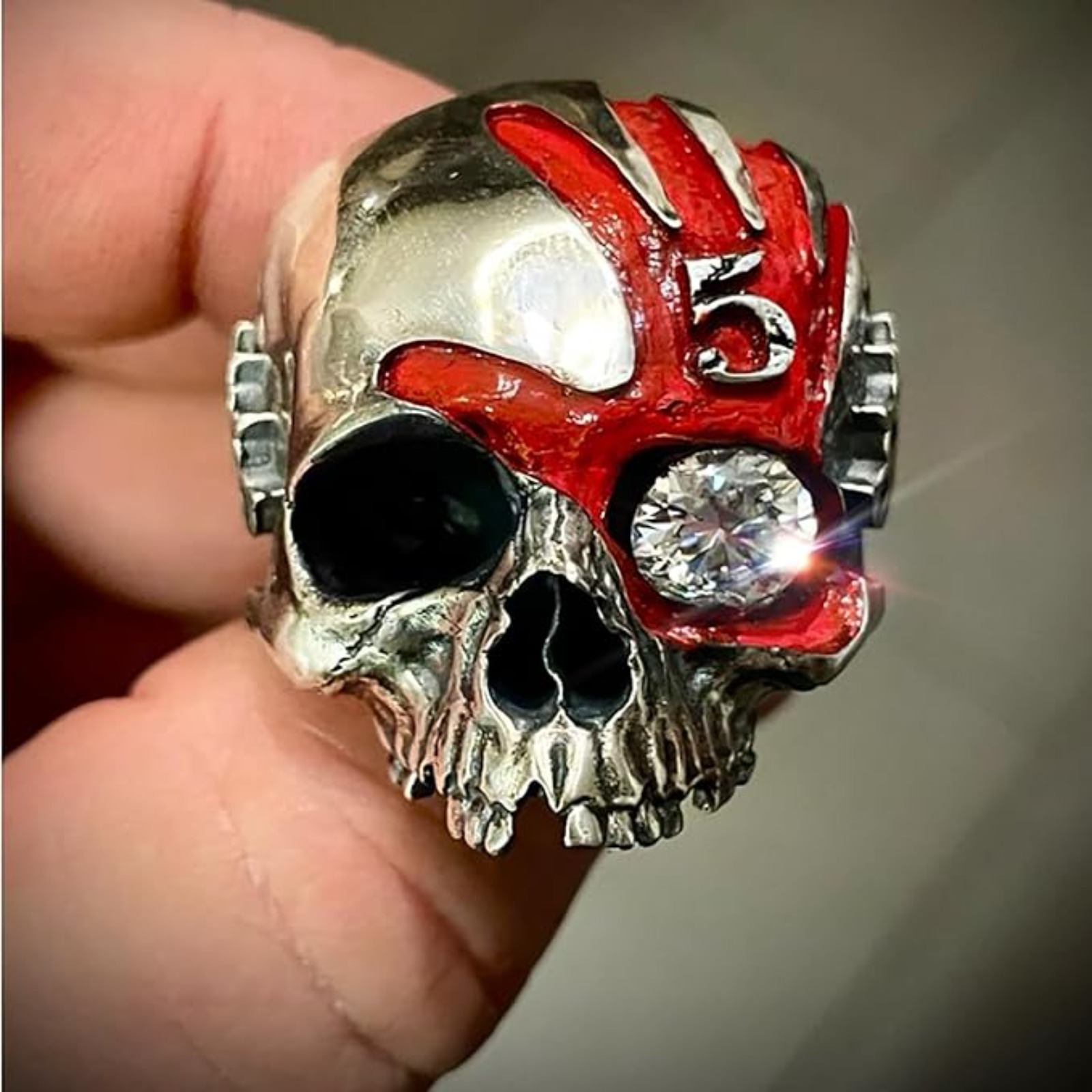 Gothic Skull Ring - Fünf-Finger-Totenkopf-Ring, Vintage Chunky Deathring Silber Schwarz