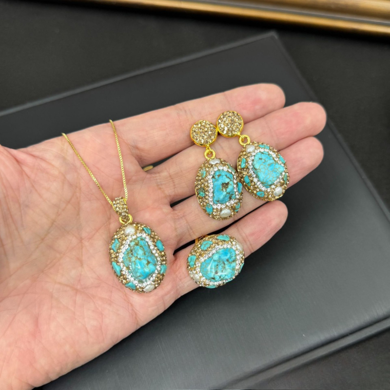 Elegantes Damen-Schmuckset 3-t – Turquoise Stone Ring Bewertung und Preis