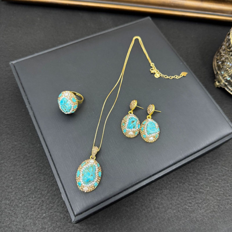 Elegantes Damen-Schmuckset 3-t – Turquoise Stone Ring Bewertung und Preis